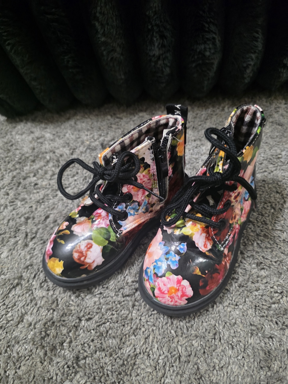 Kids Floral Lace-Up Boots in Multi-Color